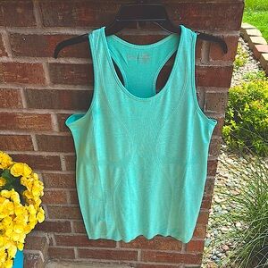 ZYIA Active Ladies L Copper Charged Ribbed Sculpted Racerback Tank in Teal